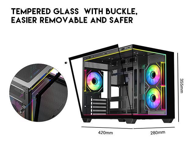 DIYPC IDX4-MicroATX-ARGB Black USB3.0/ Type C Tempered Glass Micro ATX Gaming Computer Case w/ Dual Tempered Glass Panel and 3 x ARGB PWM Fans...
