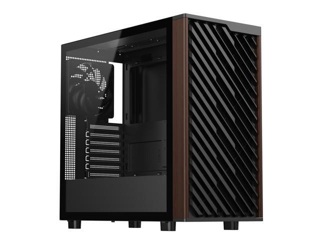 DIYPC DIY-ATX28-Wood Black USB3.0 /Type C ATX Mid Tower Gaming Computer Case w/ Tempered Glass Side Panel and Walnut Wood Front Panel