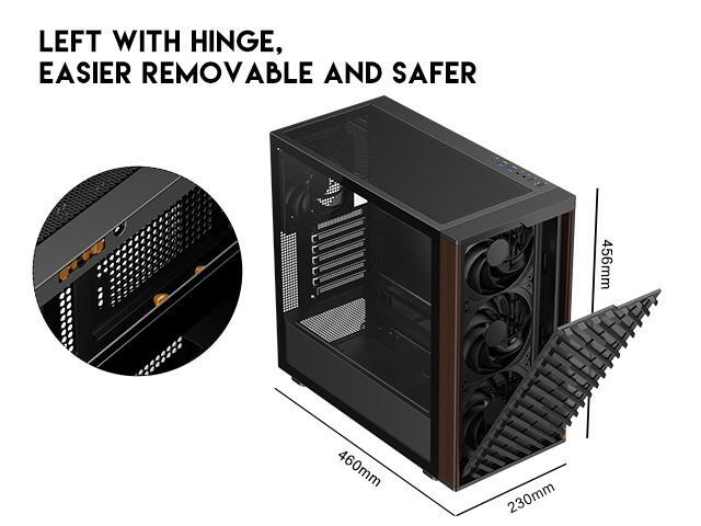 DIYPC DIY-ATX28-Wood Black USB3.0 /Type C ATX Mid Tower Gaming Computer Case w/ Tempered Glass Side Panel and Walnut Wood Front Panel
