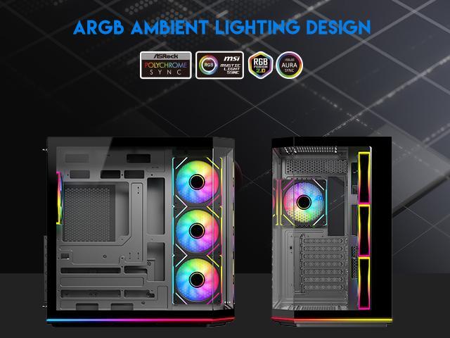 DIYPC ARGB-N3-PRO Black Tempered Glass ATX Gaming Computer Case w/ 3 xTempered Glass Panel and 4 x ARGB PWM Fans (Pre-Installed). Integrated ARGB...