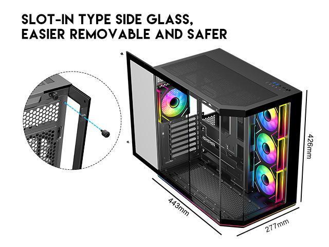 DIYPC ARGB-N3-PRO Black Tempered Glass ATX Gaming Computer Case w/ 3 xTempered Glass Panel and 4 x ARGB PWM Fans (Pre-Installed). Integrated ARGB...