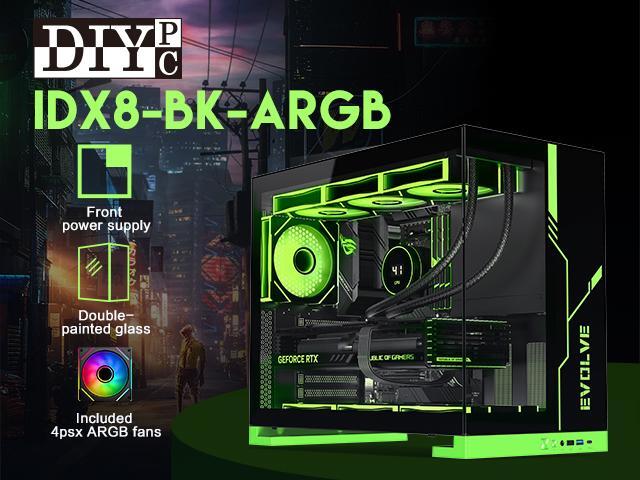 DIYPC IDX8-BK-ARGB Black USB3.0/ Type C Tempered Glass ATX Gaming Computer Case w/ Dual Tempered Glass Panel and 4 x ARGB PWM Fans (Pre-Installed)