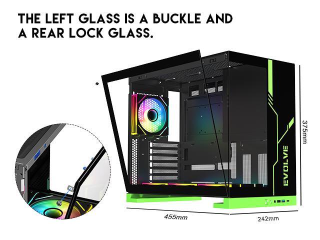 DIYPC IDX8-BK-ARGB Black USB3.0/ Type C Tempered Glass ATX Gaming Computer Case w/ Dual Tempered Glass Panel and 4 x ARGB PWM Fans (Pre-Installed)