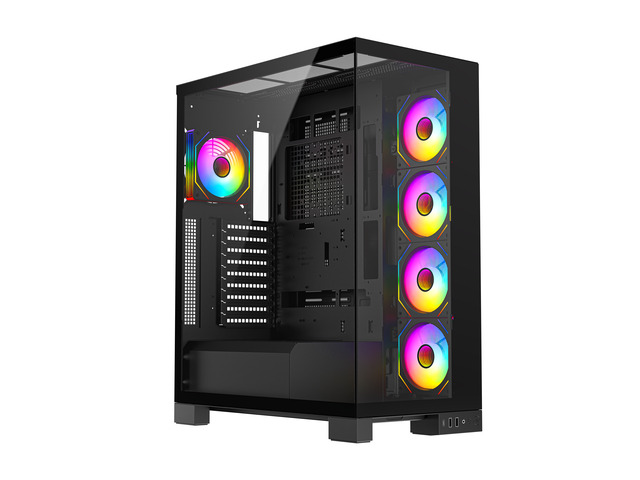 DIYPC Vanguard-F2-Pro Black Dual USB3.0 and Type C Tempered Glass ATX Full Tower Gaming Computer Case w/ 5 x 120mm ARGB PWM Fans (4 x MB Side, 1 x...
