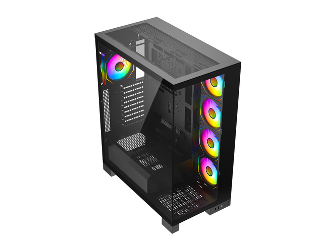 DIYPC Vanguard-F2-Pro Black Dual USB3.0 and Type C Tempered Glass ATX Full Tower Gaming Computer Case w/ 5 x 120mm ARGB PWM Fans (4 x MB Side, 1 x...