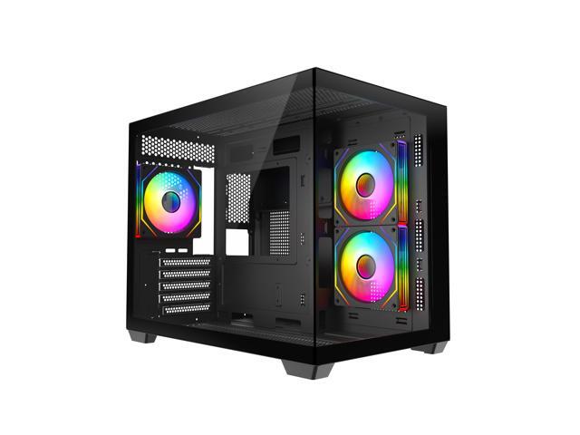 DIYPC ARGB-DC120-TM Black USB3.0 Tempered Glass Micro ATX Gaming Computer Case w/ 3 x ARGB PWM Fans (Pre-Installed)