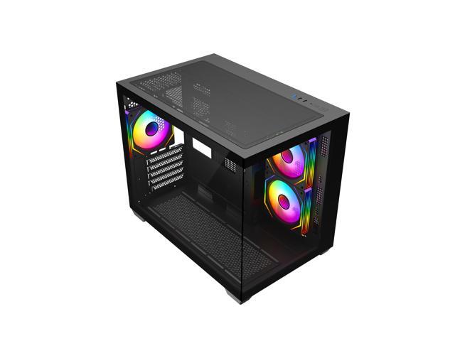 DIYPC ARGB-DC120-TM Black USB3.0 Tempered Glass Micro ATX Gaming Computer Case w/ 3 x ARGB PWM Fans (Pre-Installed)