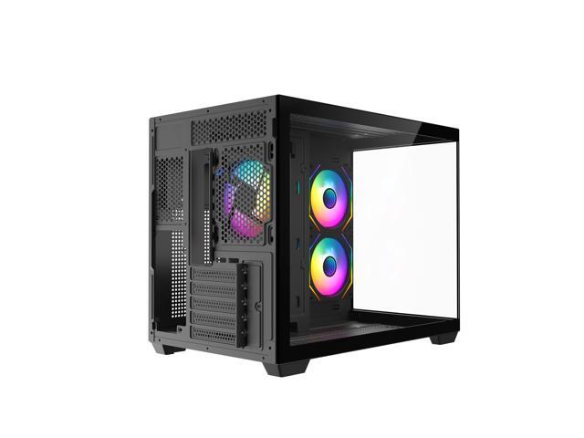 DIYPC ARGB-DC120-TM Black USB3.0 Tempered Glass Micro ATX Gaming Computer Case w/ 3 x ARGB PWM Fans (Pre-Installed)