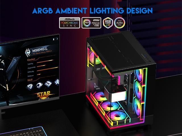 DIYPC IDX3-ATX-ARGB Black Dual USB3.0/ Type C Tempered Glass ATX Gaming Computer Case w/ Dual Tempered Glass Panel and 4 x ARGB PWM Fans...