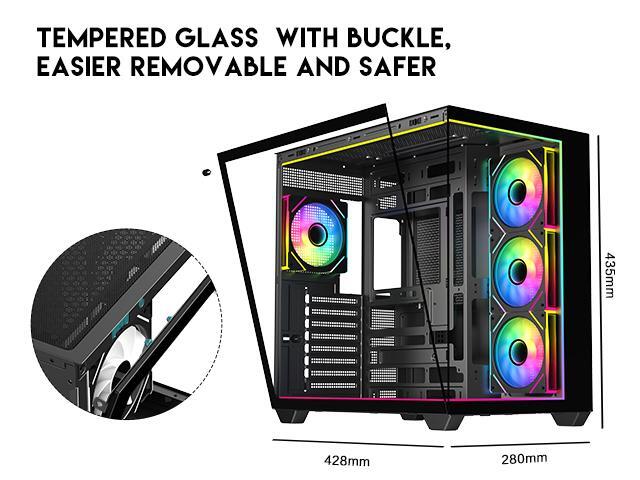 DIYPC IDX3-ATX-ARGB Black Dual USB3.0/ Type C Tempered Glass ATX Gaming Computer Case w/ Dual Tempered Glass Panel and 4 x ARGB PWM Fans...