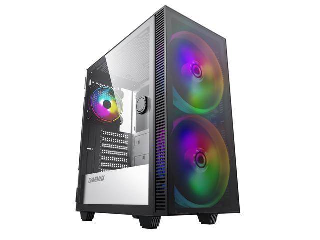 GAMEMAX Aero Black Gaming Computer Case w/ Tempered Glass Panel and 3 x ARGB LED Fans (Pre-Installed)