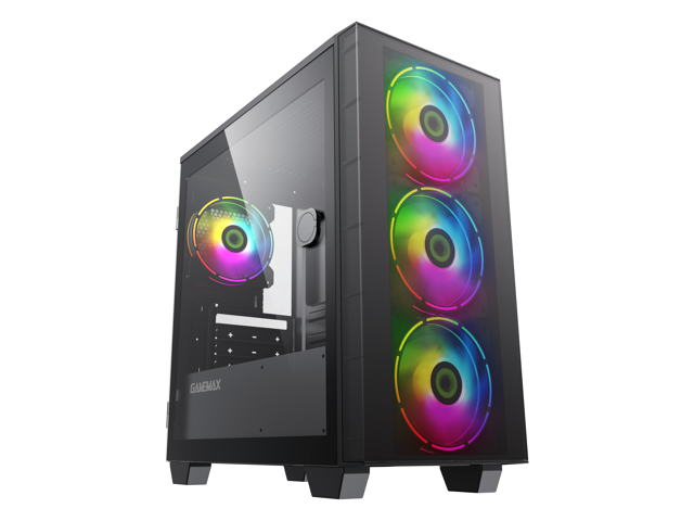 Gamemax Aero Mini Black USB3.0 Tempered Glass Micro ATX Gaming Computer Case w/Tempered Glass Panel and 4 x ARGB LED Fans (Pre-Installed)