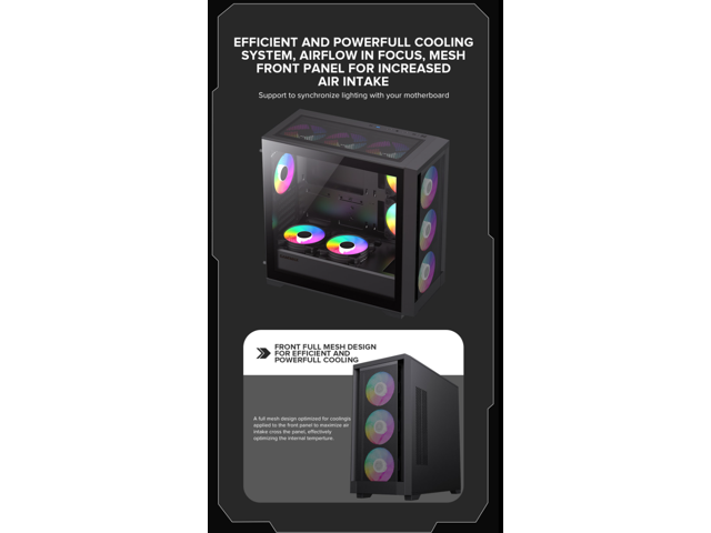GameMax Defender Mesh Black USB3.0 Micro-ATX Gaming PC Computer Case, Pre-installed 4x ARGB Fan, Support 4000 Series GPU and 360mm AIO