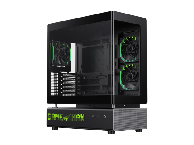 GAMEMAX GAMEMAX N90 Modular Dual-Chamber PC Case with 512-LED Display N90 BG Black case. 270° Curved Glass & BTF Support.