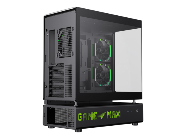 GAMEMAX GAMEMAX N90 Modular Dual-Chamber PC Case with 512-LED Display N90 BG Black case. 270° Curved Glass & BTF Support.
