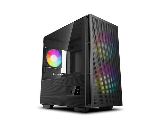 DeepCool CH360 DIGITAL mATX Airflow case, Dual Status Display, 2x Pre-Installed 140mm ARGB Fans,120mm ARGB rear fan, Hybrid Mesh/Tempered Glass.