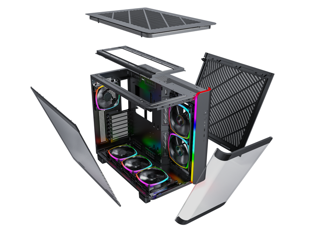 MONTECH, KING 95 PRO Dual-Chamber ATX Mid-Tower PC Gaming Case, High-Airflow, Toolless Panels, Sturdy Curved Tempered Glass Front, Six ARGB PWM Fan...