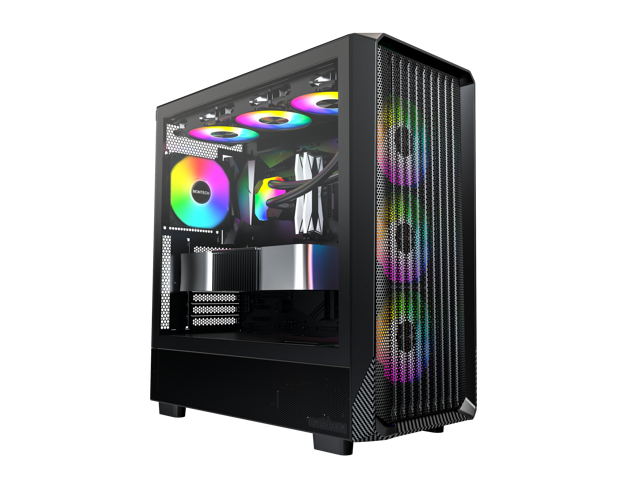 MONTECH X5- ATX Mid-Tower Gaming PC Case, High Airflow, 3x 140mm and 1x 120mm ARGB Fans Pre-installed, Glass Side Panel, Carbon Print Accents, GPU...