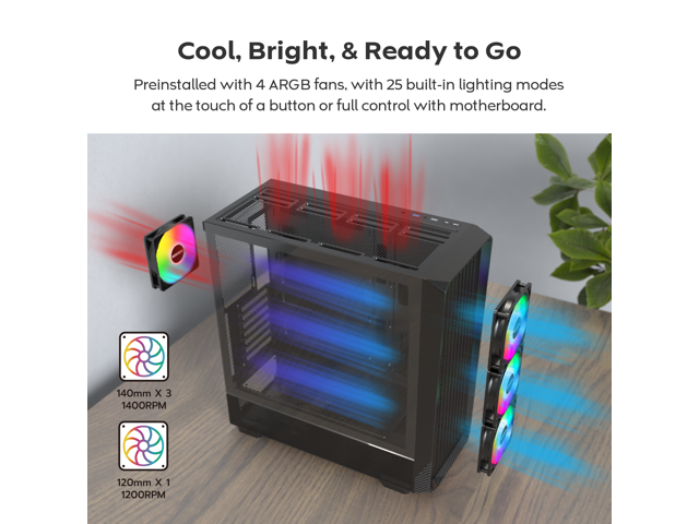 MONTECH X5- ATX Mid-Tower Gaming PC Case, High Airflow, 3x 140mm and 1x 120mm ARGB Fans Pre-installed, Glass Side Panel, Carbon Print Accents, GPU...