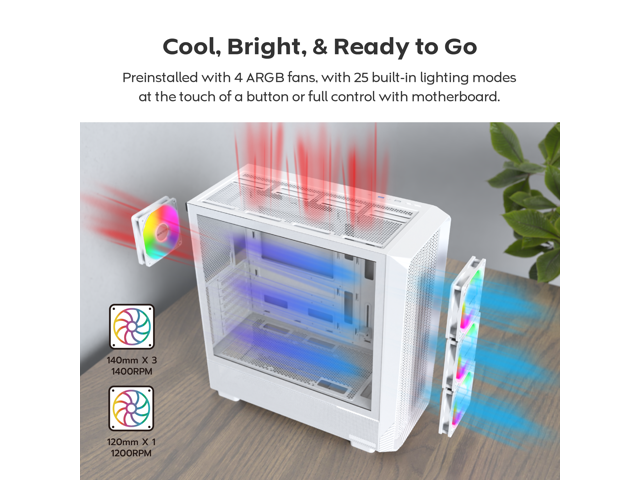 MONTECH X5- ATX Mid-Tower Gaming PC Case, High Airflow, 3x 140mm and 1x 120mm ARGB Fans Pre-installed, Glass Side Panel, Carbon Print Accents, GPU...