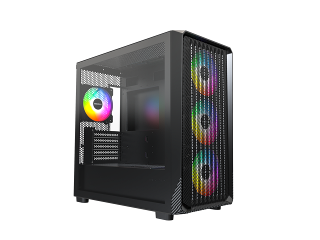 MONTECH X5M - Micro ATX Gaming PC Case, High Airflow, 4x120mm ARGB Fans Pre-installed, Glass Side Panel, Carbon Fiber Print Accents, Black