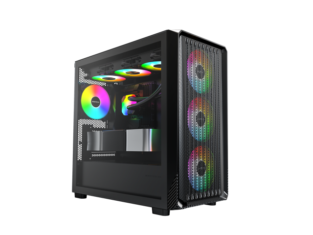 MONTECH X5M - Micro ATX Gaming PC Case, High Airflow, 4x120mm ARGB Fans Pre-installed, Glass Side Panel, Carbon Fiber Print Accents, Black