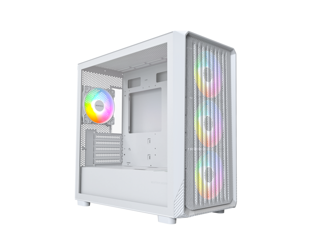 MONTECH X5M- Micro ATX Gaming PC Case, High Airflow, 4x120mm ARGB Fans Pre-installed, Glass Side Panel, Carbon Fiber Print Accents, White