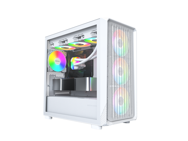 MONTECH X5M- Micro ATX Gaming PC Case, High Airflow, 4x120mm ARGB Fans Pre-installed, Glass Side Panel, Carbon Fiber Print Accents, White