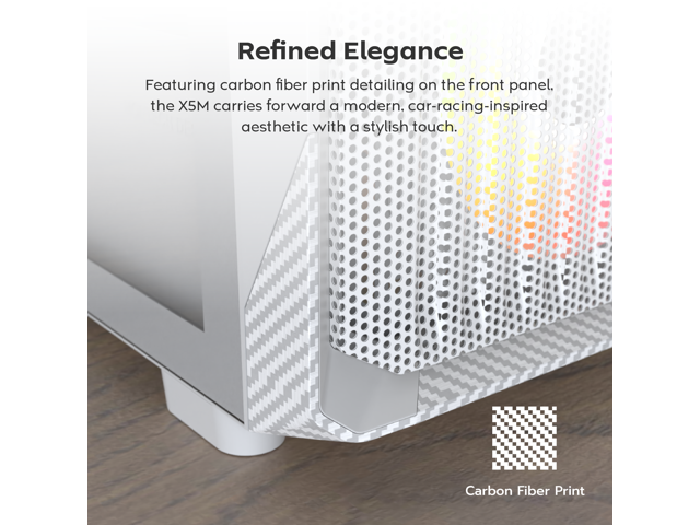 MONTECH X5M- Micro ATX Gaming PC Case, High Airflow, 4x120mm ARGB Fans Pre-installed, Glass Side Panel, Carbon Fiber Print Accents, White