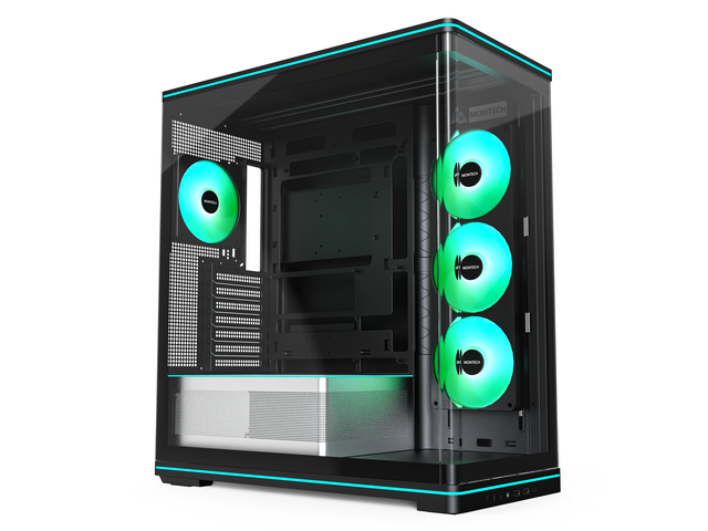 MONTECH TG3 Curved ATX PC Case with 15Â° Curved Glass & 4 ARGB Fans, Black. Show hardware up front, back-connect ready, 430mm graphics clearance,...
