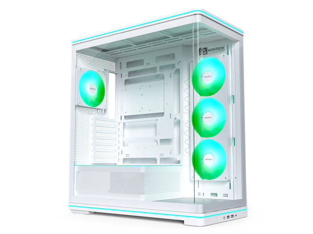 MONTECH TG3 Curved ATX PC Case with 15Â° Curved Glass & 4 ARGB Fans, White. Show hardware up front, back-connect ready, 430mm graphics clearance,...