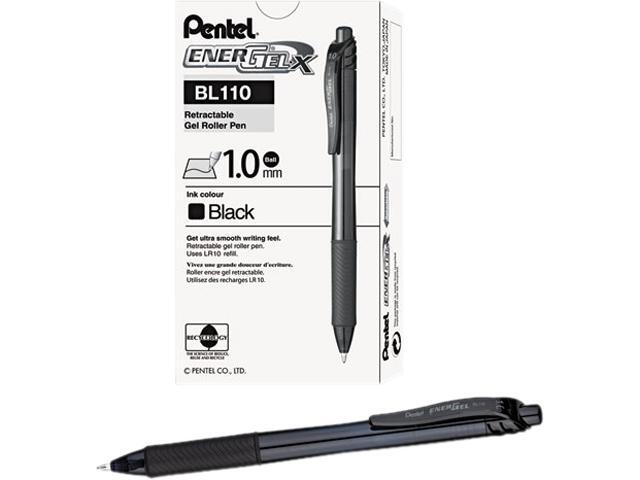 Pentel EnerGel-X Retractable Roller Gel Pen 1mm Trans Black Barrel Black Ink Dozen BL110A