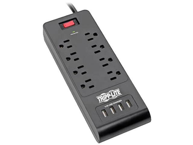 TRIPP LITE TLP864USBB 6.0 Feet 8 Outlets 1800 Joules Surge Protector - Black