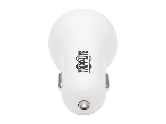 Dual-Port USB Car Charger - 30W PD Charging, USB-C (18W) & USB-A (12W), USB-C to Lightning Cable, White