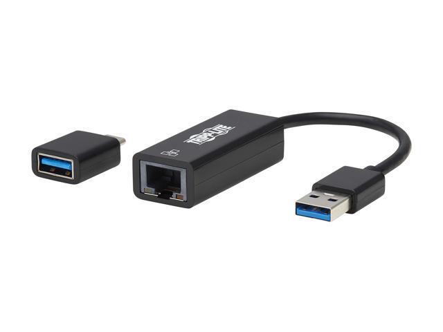 Tripp Lite USB C USB-A to RJ45 Gigabit Ethernet Network Adapter 2xM/F Black