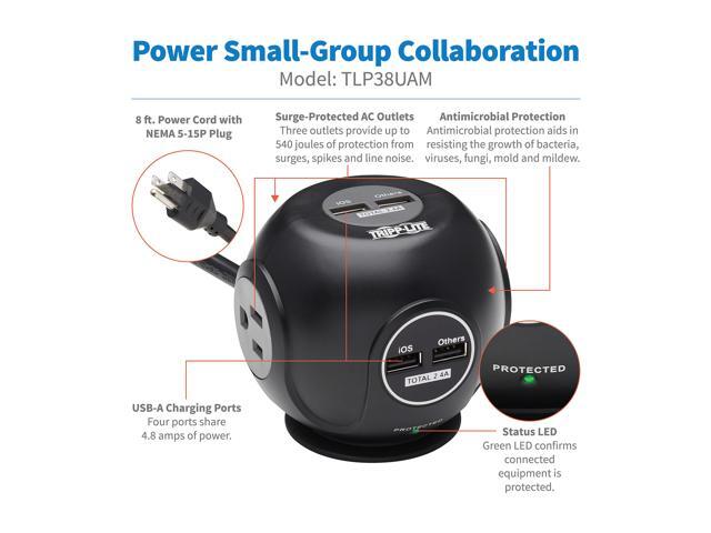 TRIPP LITE Safe-IT Spherical Surge Protector 3-Outlets 4 USB Ports 6ft Cord
