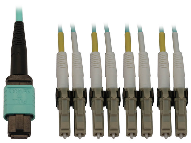 Tripp Lite Switchable Fiber Patch Cable, 50/125 OM3 MTP/MPO to 4x Duplex LC (F/M), 12 Fiber, 40/100/400GbE, LSZH Jacket, Aqua, 3 Meters / 9.8 Feet...
