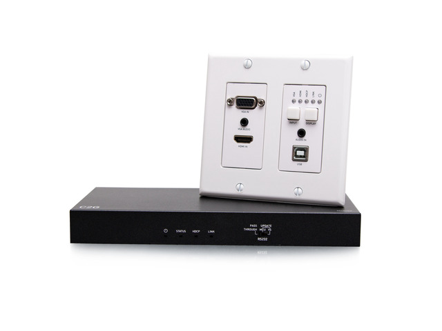 C2G C2G31012 HDMI HDBaseT + VGA, 3.5mm, and USB-B to A over Cat Extender Wall Plate Transmitter to Box Receiver - 4K 60Hz
