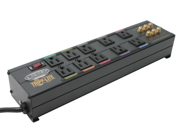 Tripp Lite HT10DBS Isobar 10-Outlet Home/Business Theater Surge Protector, 8 ft. Cord with Right-Angle Plug, 3840 Joules, LEDs, Metal Housing