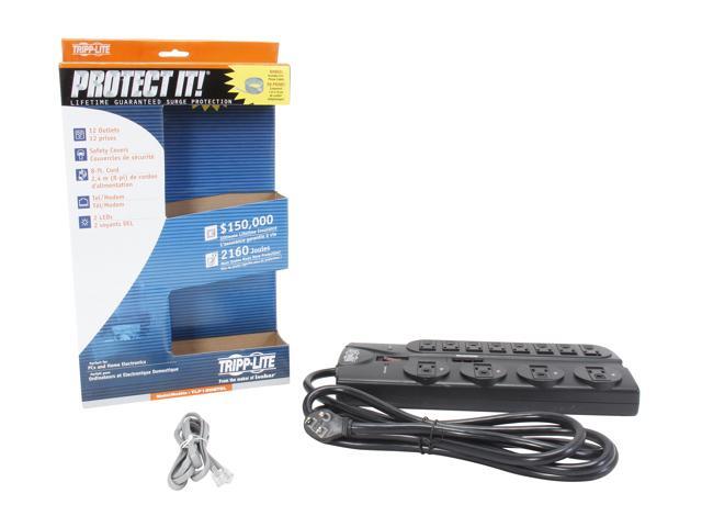 TRIPP LITE TLP1208TEL 8 Feet 12 + TEL Outlets 2160 Joules Surge Protector