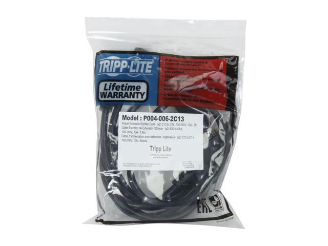 Tripp Lite Y Splitter Computer Power Extension Cord, 10A, 18AWG (IEC-320-C14 to 2x IEC-320-C13), 6-ft. (P004-006-2C13)