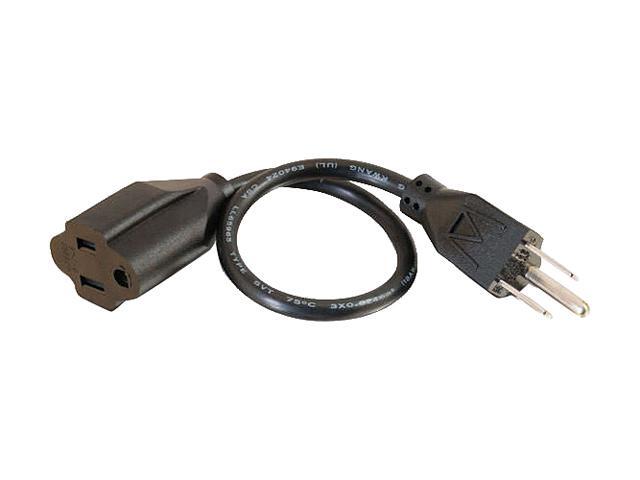 C2G 03137 18 AWG Outlet Saver Power Extension Cord - NEMA 5-15P to NEMA 5-15R, TAA Compliant, Black (1 Feet, 0.30 Meters)