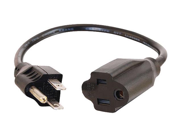 C2G 03137 18 AWG Outlet Saver Power Extension Cord - NEMA 5-15P to NEMA 5-15R, TAA Compliant, Black (1 Feet, 0.30 Meters)