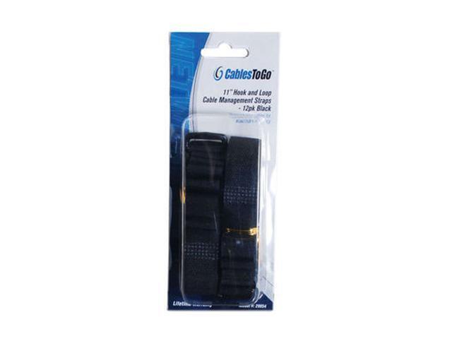 C2G 29854 11in Hook-and-Loop Cable Management Straps - Black - 12pk