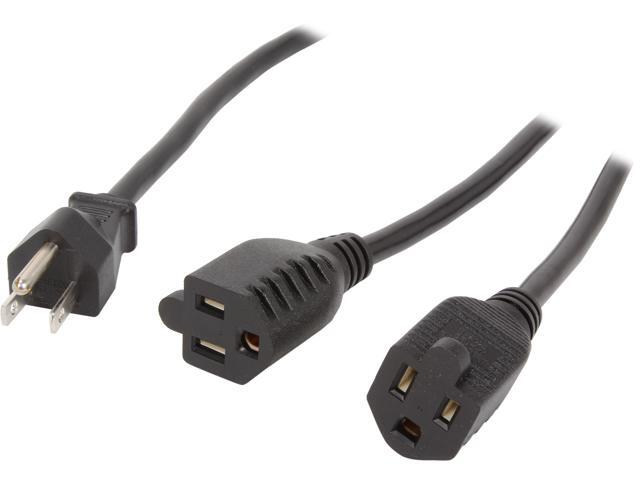 C2G 29805 16 AWG 1-to-2 Power Cord Splitter - 1 NEMA 5-15P to 2 NEMA 5-15R, TAA Compliant, Black (3 Feet, 0.91 Meters)