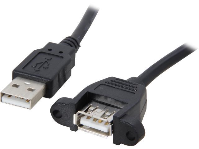 C2G 28061 Panel-Mount USB 2.0 A Male to A Female Cable, Black (1 Feet, 0.30 Meters)