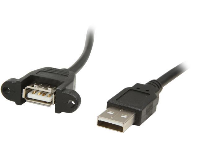 C2G 28062 Panel-Mount USB 2.0 A Male to A Female Cable, Black (1.5 Feet, 0.45 Meters)