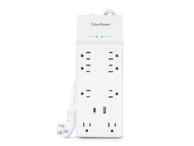 CyberPower CSP806UC18W Home and Office 8 - Outlet Surge Protector with 2400 J Surge Suppression, Clamping Voltage 800V, 6 ft Cord, NEMA 5-15P, 45°...