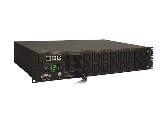 Tripp Lite Switched PDU, 7.4kW Single-Phase 230V Outlets (16-C13), IEC-309 Blue 230V 32A, 12ft Cord, 2U Rack-Mount (PDUMH32HVNET)