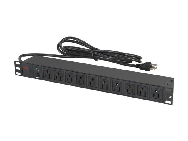 MARUSON Basic PDU, 10 Outlets (5-15R), 120V, 5-15P Plug, 1U Horizontal Rack Mount, 10-Foot Cord, UL Certified & RoHS Compliant (PDU Series)